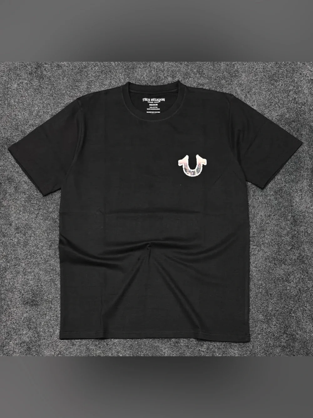 True Religion Black Short Sleeve Tee with Small Chest Horseshoe